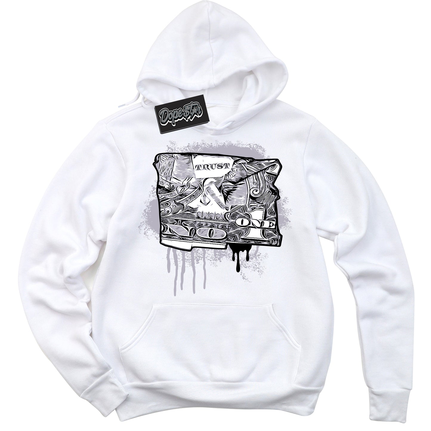 Cool White Hoodie with “Trust No One Dollar” design that Perfectly Matches OG Barons 1s Jordans.