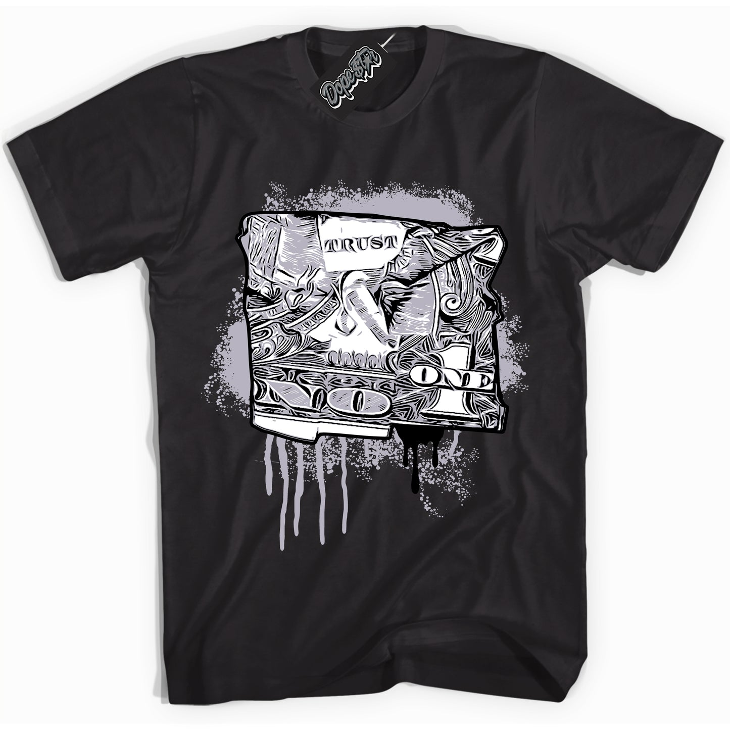Cool Black Shirt with “Trust No One Dollar” design that perfectly matches the OG Barons 1s Jordans.