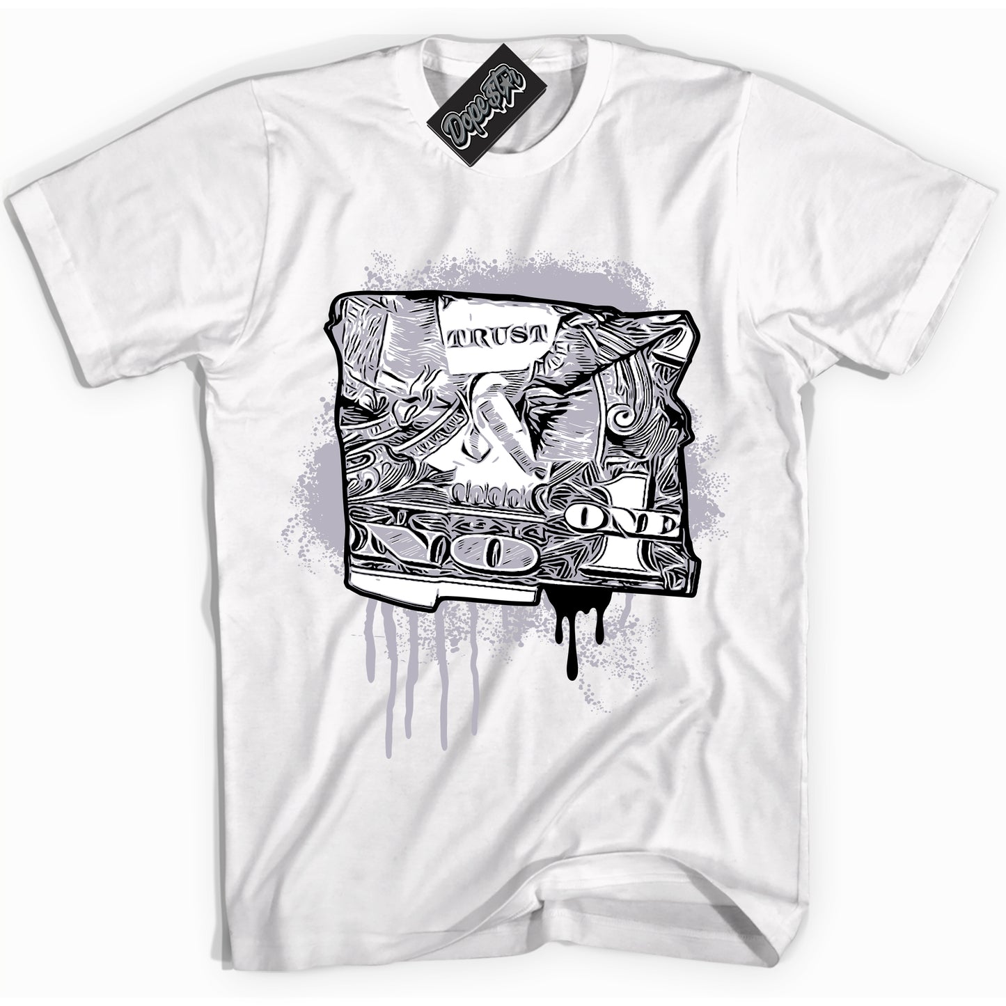 Cool White Shirt with “Trust No One Dollar” design that perfectly matches the OG Barons 1s Jordans.