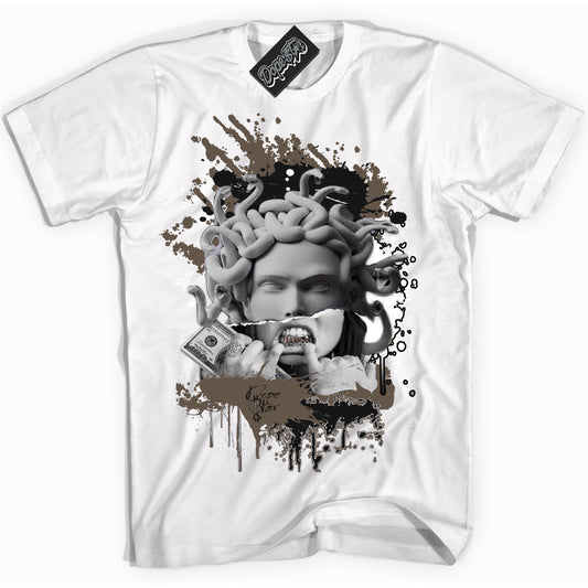 Cool White Shirt with “Medusa” design that perfectly matches the Mocha Palomino 1s Jordans.