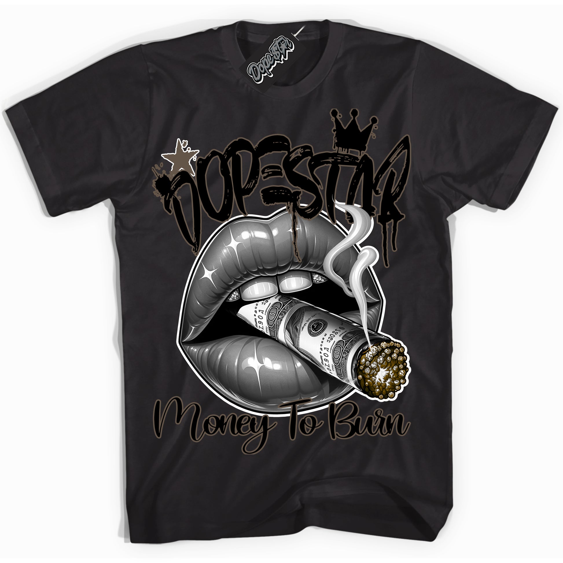 Cool Black Shirt with “Money To Burn” design that perfectly matches the Mocha Palomino 1s Jordans.