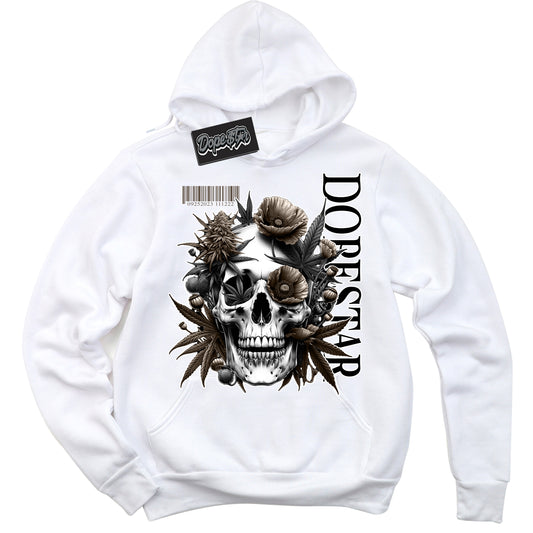 Cool White Hoodie with “Skull Poppies” design that Perfectly Matches Mocha Palomino 1s Jordans.