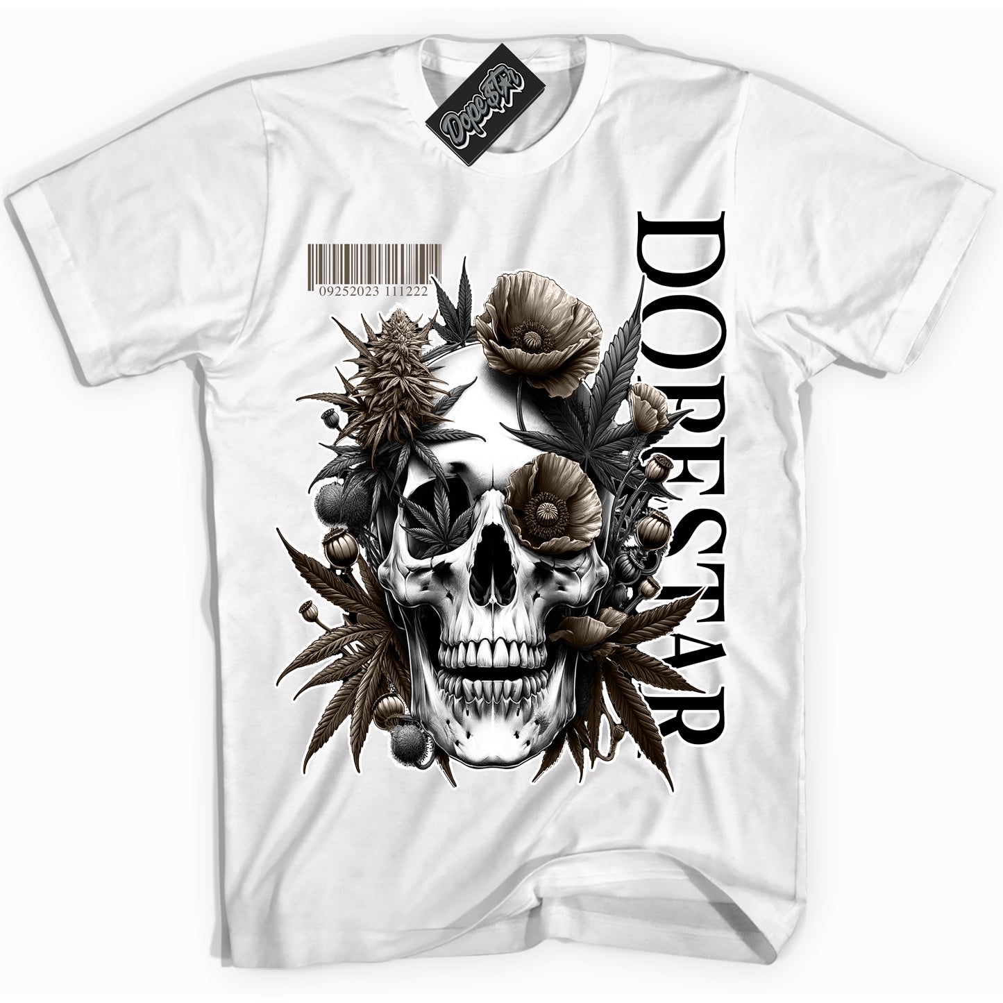 Cool White Shirt with “Skull Poppies” design that perfectly matches the Mocha Palomino 1s Jordans.