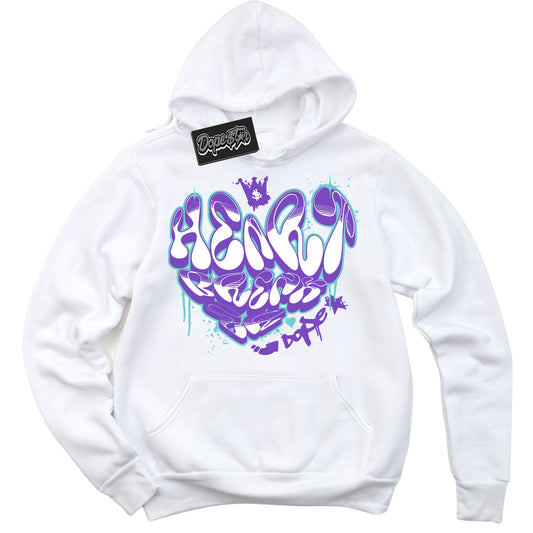 Cool White Hoodie with “Heartbreaker Graffiti” design that Perfectly Matches Psychic Purple Hyper Jade 1s Jordans.