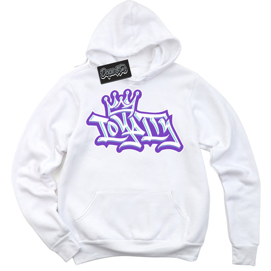 Cool White Hoodie with “Loyalty Crown” design that Perfectly Matches Psychic Purple Hyper Jade 1s Jordans.