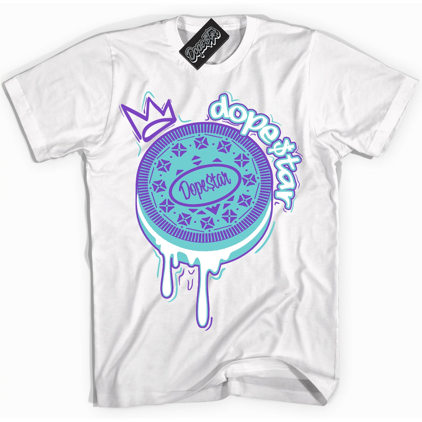Cool White Shirt with “Oreo DS” design that perfectly matches the Psychic Purple Hyper Jade 1s Jordans.