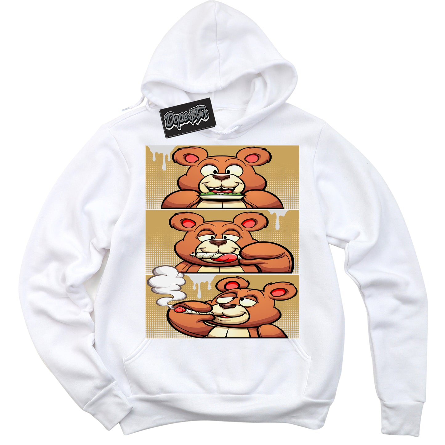 Cool White Hoodie with “ Roll It Lick It Smoke It Bear ” design that Perfectly Matches Craft Paris 6s Jordans.