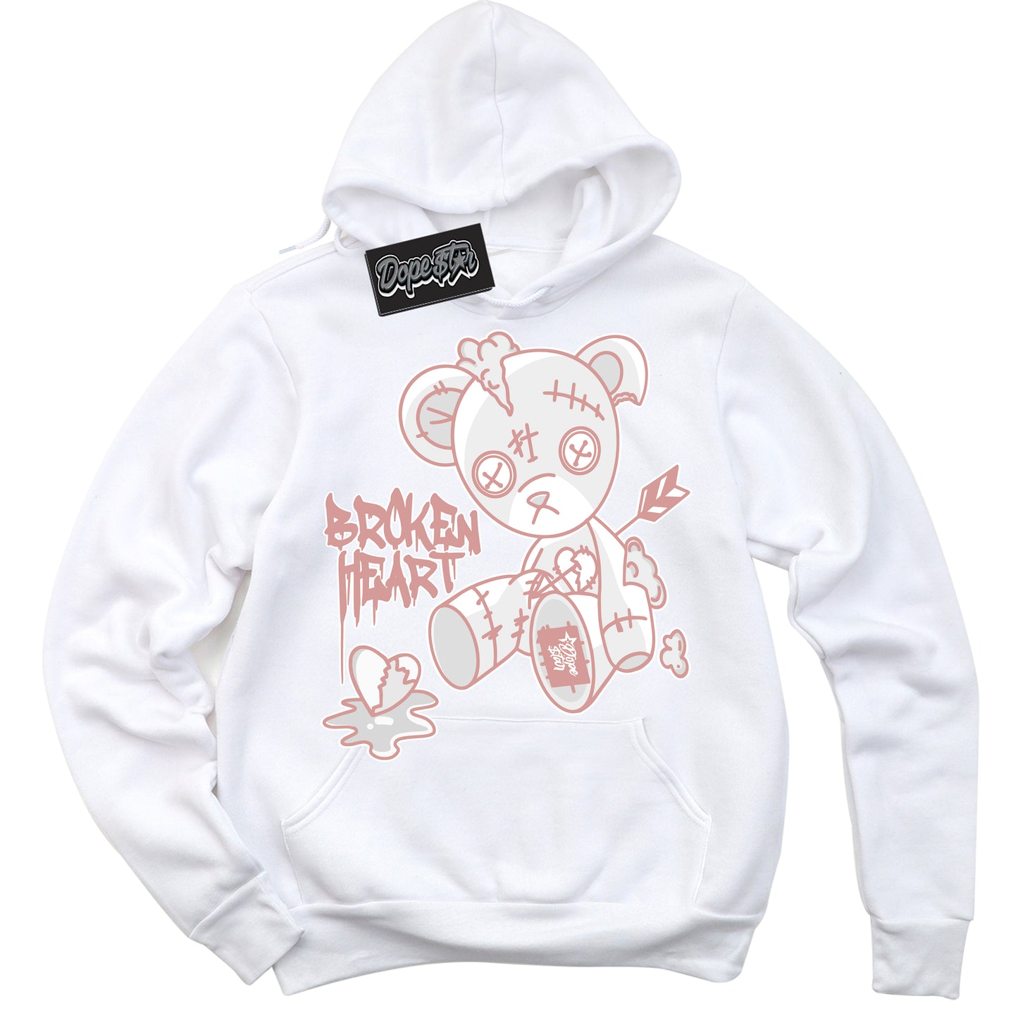 Cool White Hoodie with “Broken Heart Bear” design that Perfectly Matches Legend Pink 1s Jordans.