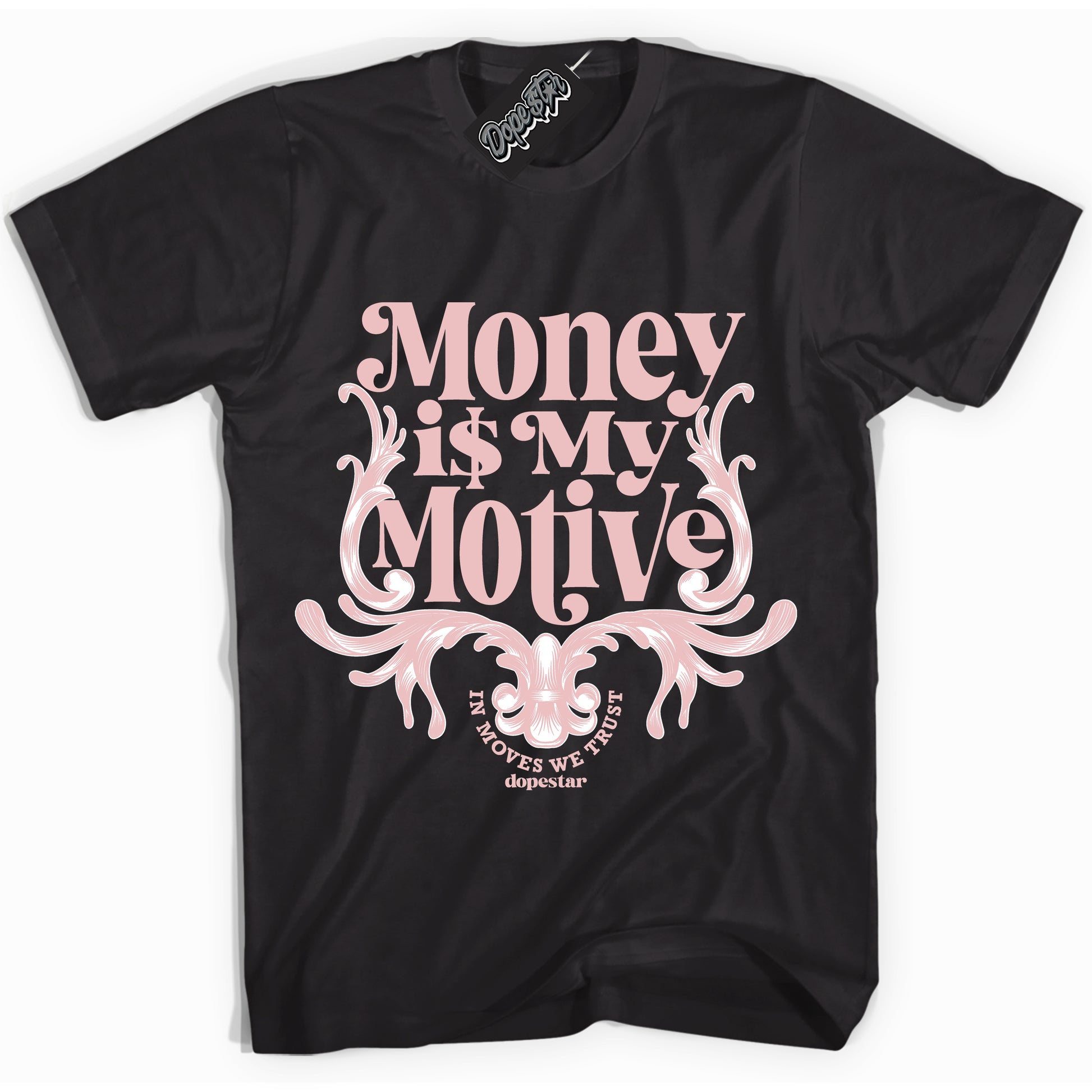 Cool Black Shirt with “Money Is My Motive” design that perfectly matches Legend Pink 11s.