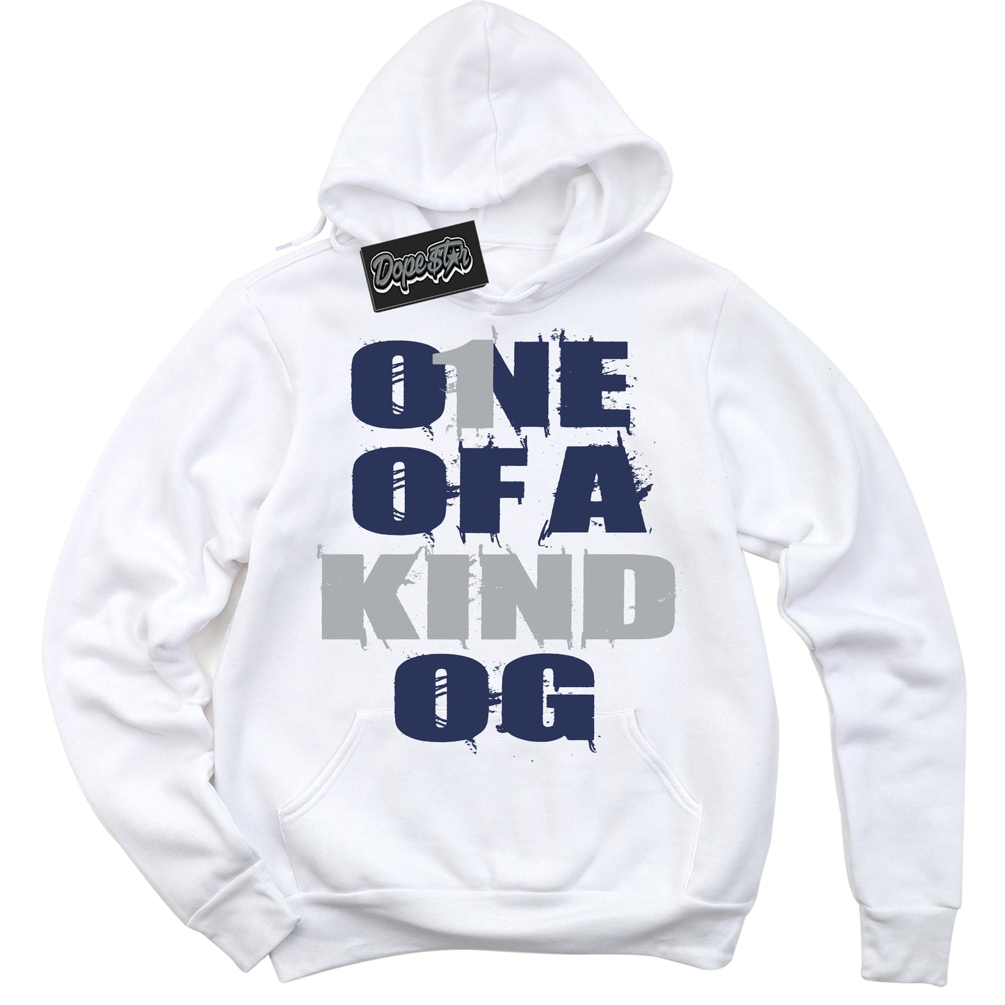 Cool White Hoodie with “One Of A Kind” design that Perfectly Matches Wolf Grey Midnight Navy 1s Jordans.