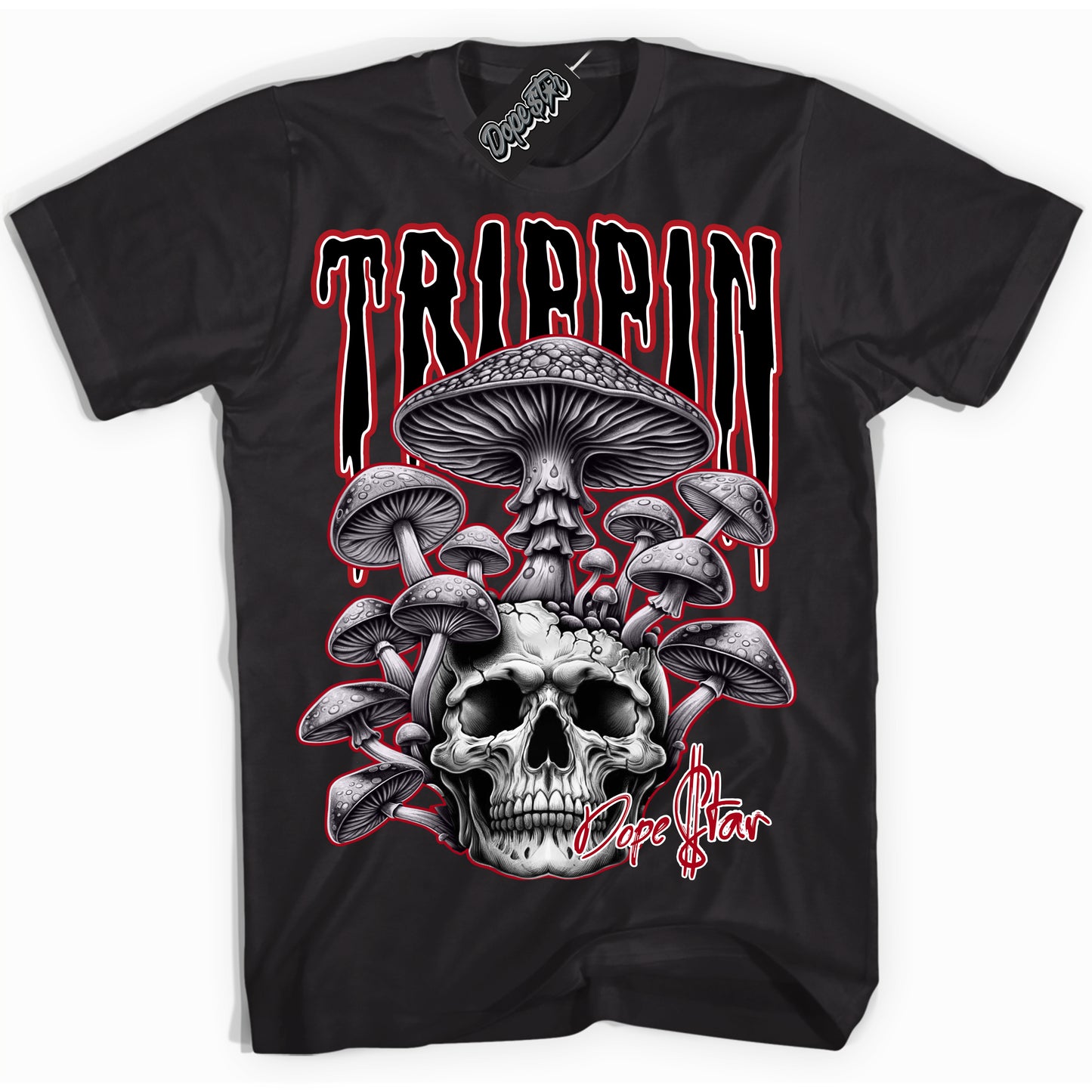 Cool Black Shirt with “Trippin” design that perfectly matches Mid Bred Shadow 1s.