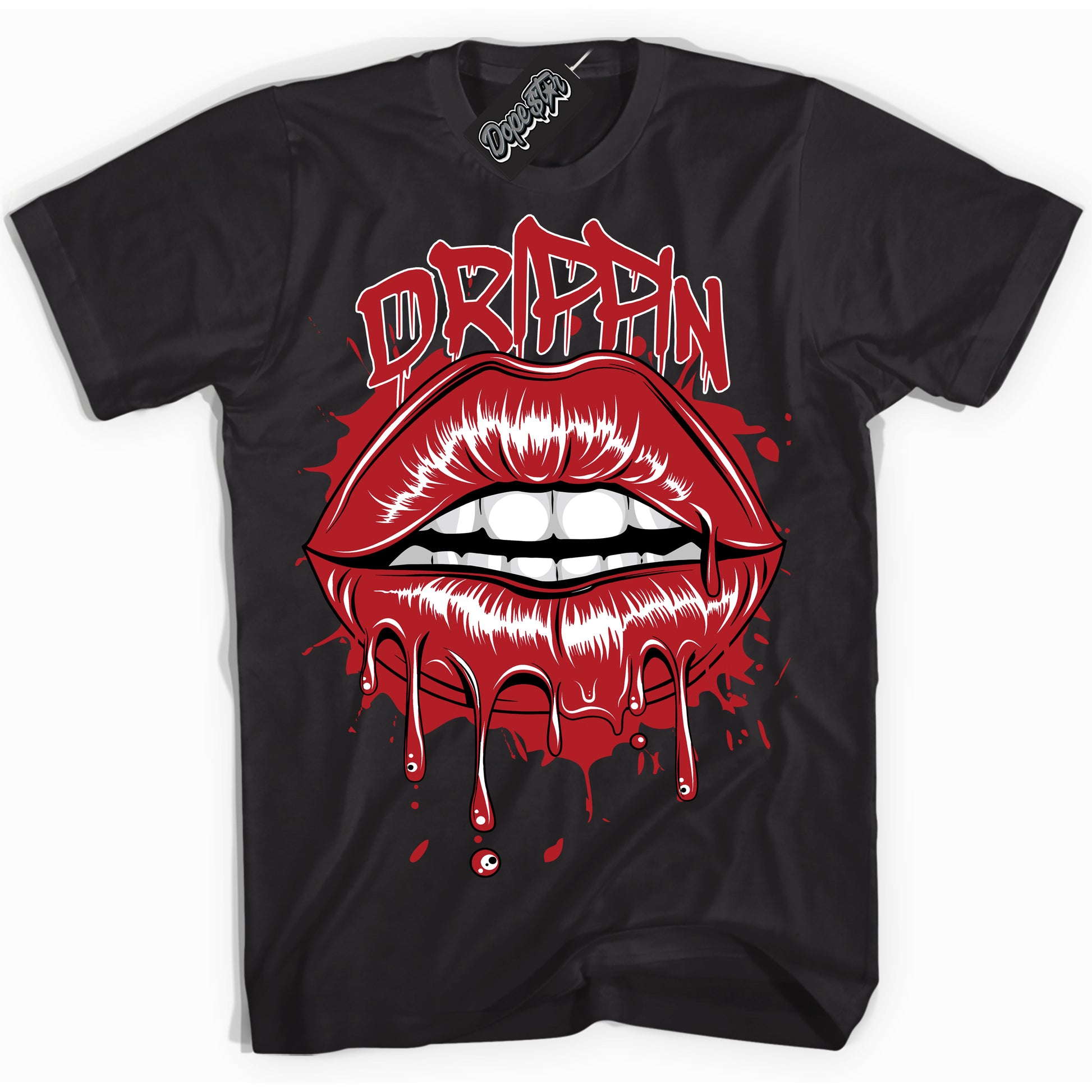 Cool Black Shirt with “Drippin” design that perfectly matches the Black Toe Reimagined 1s Jordans.
