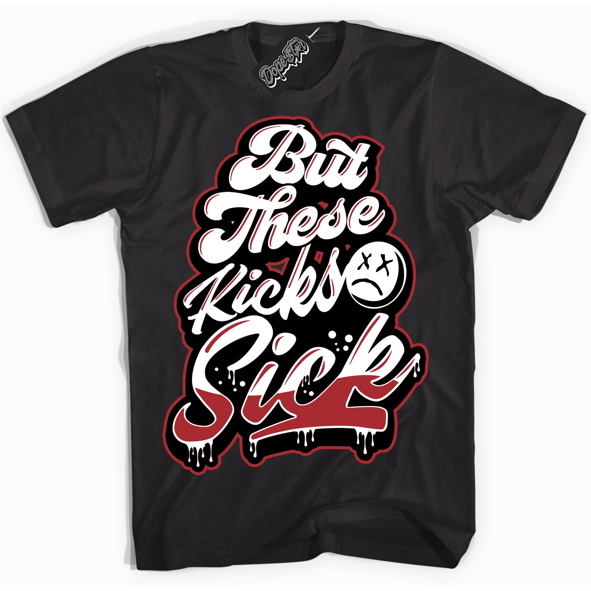 Cool Black Shirt with “Kick Sick” design that perfectly matches the Black Toe Reimagined 1s Jordans.
