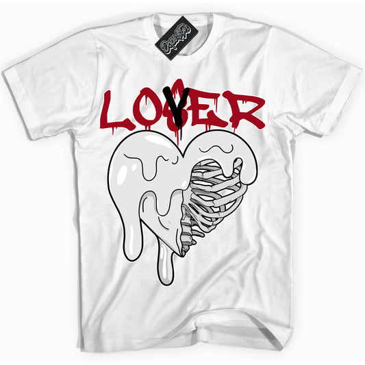 Cool White Shirt with “Lover Loser” design that perfectly matches the Black Toe Reimagined 1s Jordans.
