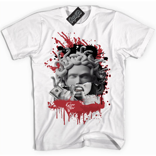 Cool White Shirt with “Medusa” design that perfectly matches the Black Toe Reimagined 1s Jordans.
