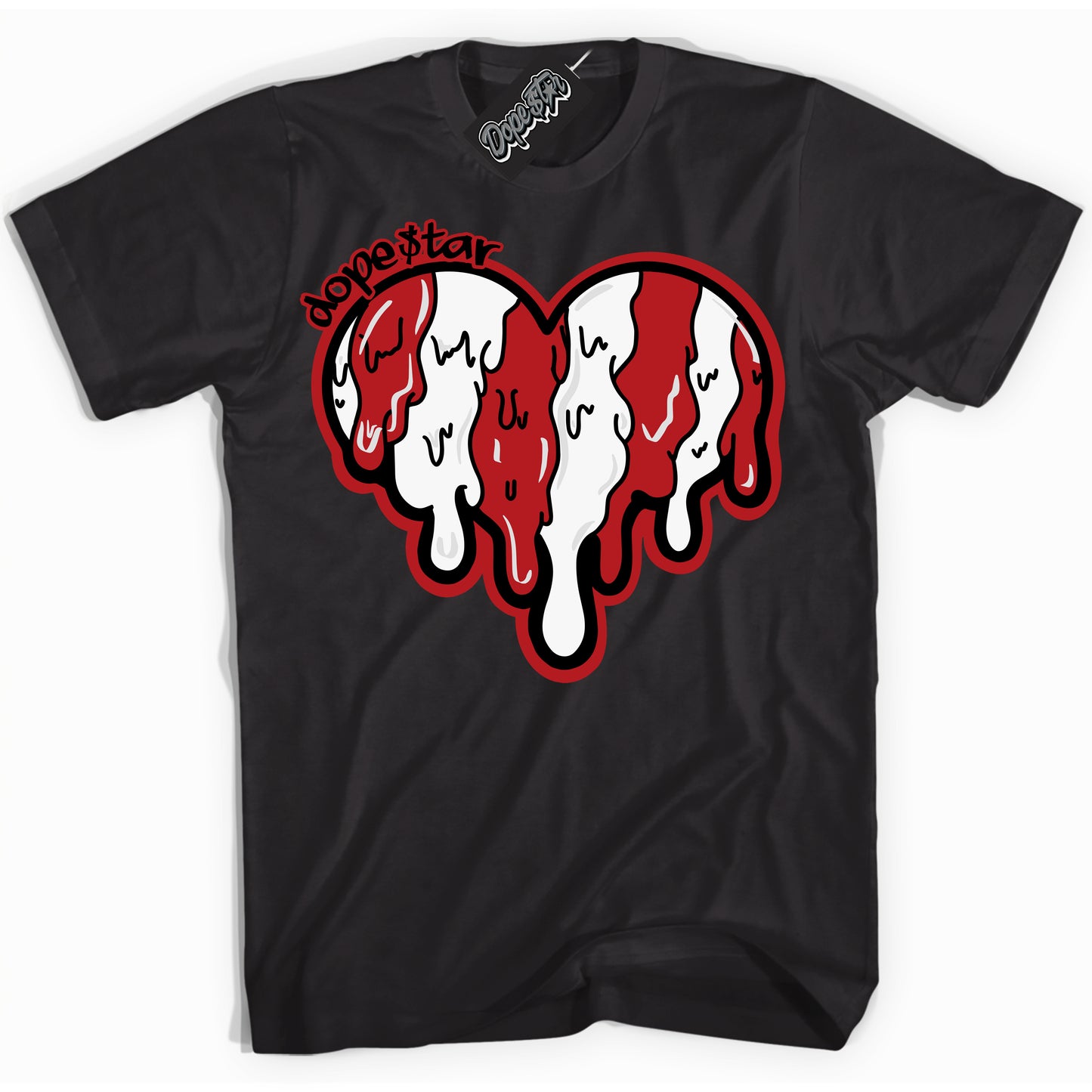 Cool Black Shirt with “Melting Heart” design that perfectly matches the Black Toe Reimagined 1s Jordans.
