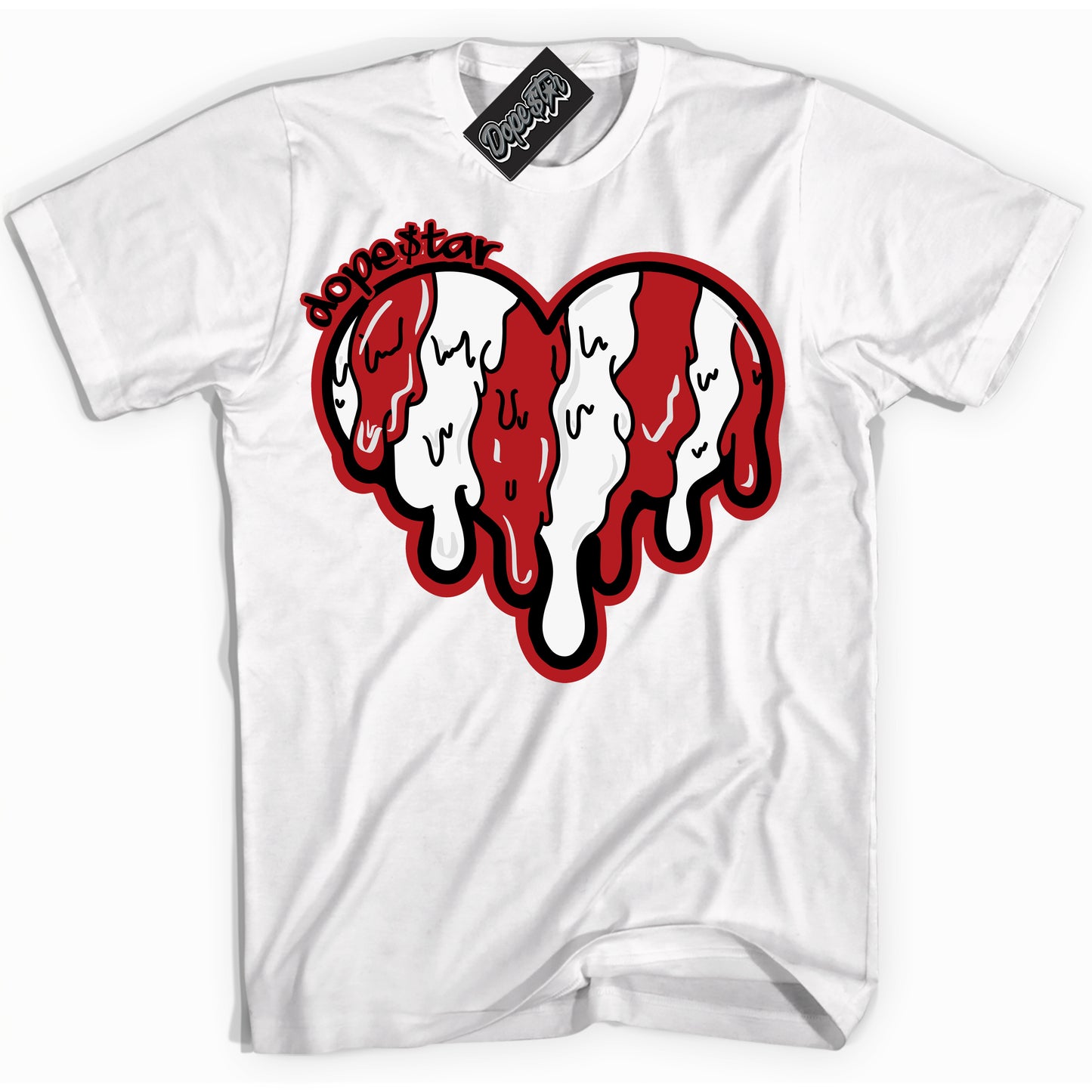 Cool White Shirt with “Melting Heart” design that perfectly matches the Black Toe Reimagined 1s Jordans.
