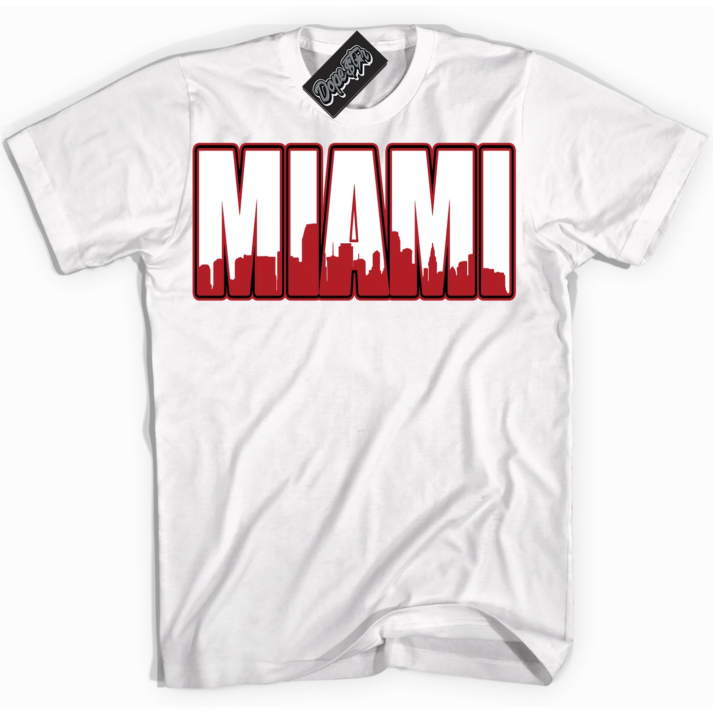 Cool White Shirt with “Miami” design that perfectly matches the Black Toe Reimagined 1s Jordans.
