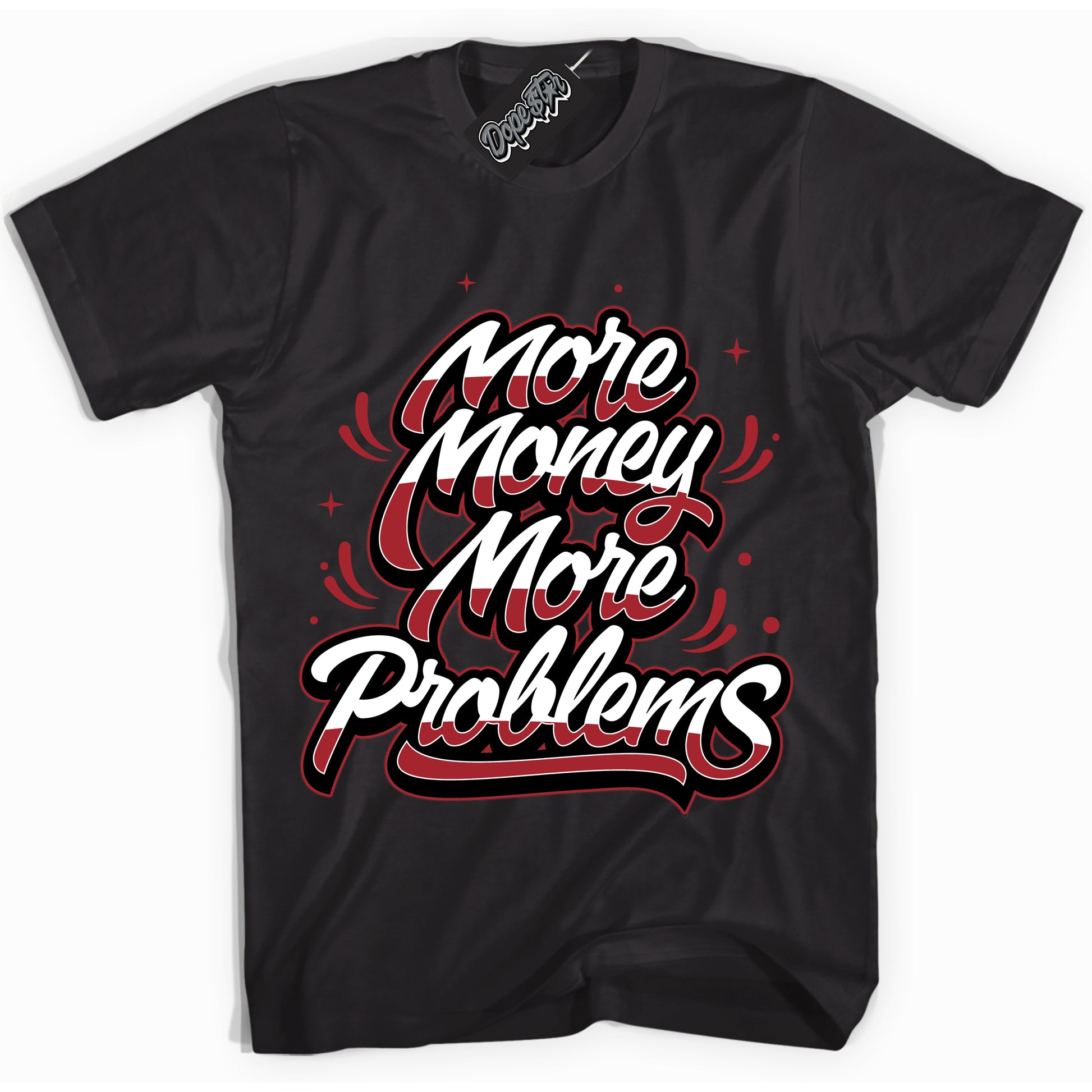 Cool Black Shirt with “More Money More Problems” design that perfectly matches the Black Toe Reimagined 1s Jordans.