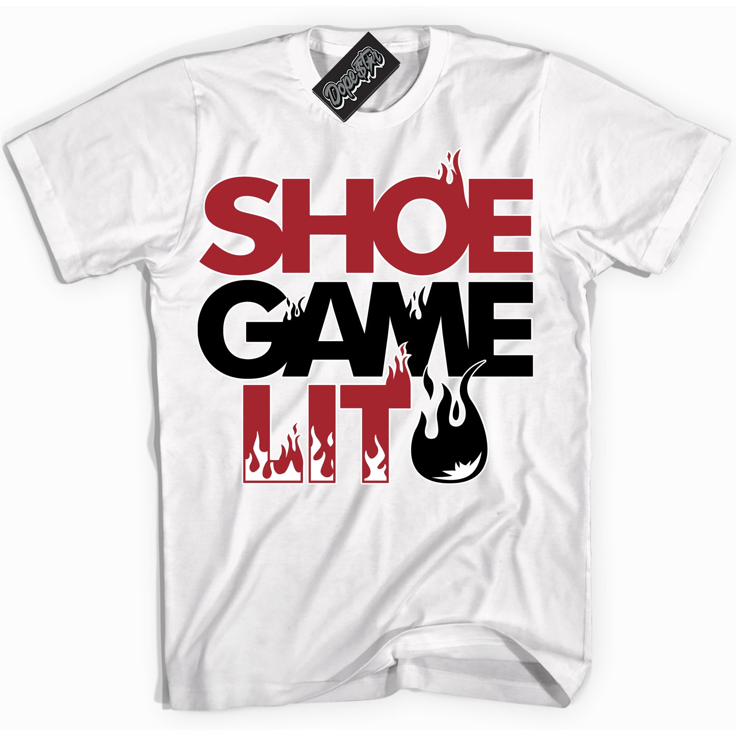 Cool White Shirt with “Shoe Game Lit” design that perfectly matches the Black Toe Reimagined 1s Jordans.
