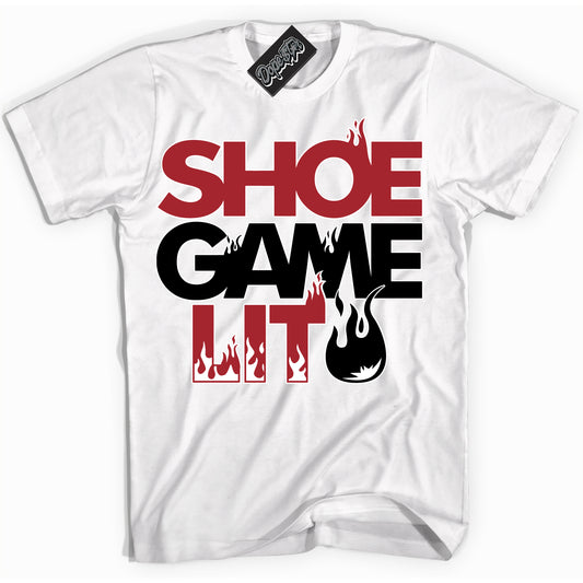 Cool White Shirt with “Shoe Game Lit” design that perfectly matches the Black Toe Reimagined 1s Jordans.
