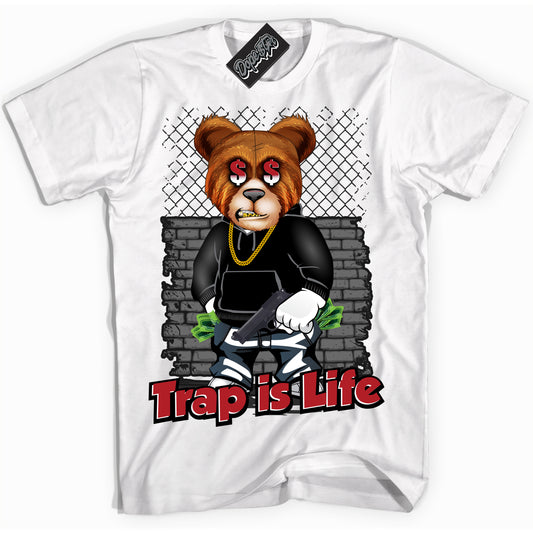 Cool White Shirt with “Trap Is Life” design that perfectly matches the Black Toe Reimagined 1s Jordans.