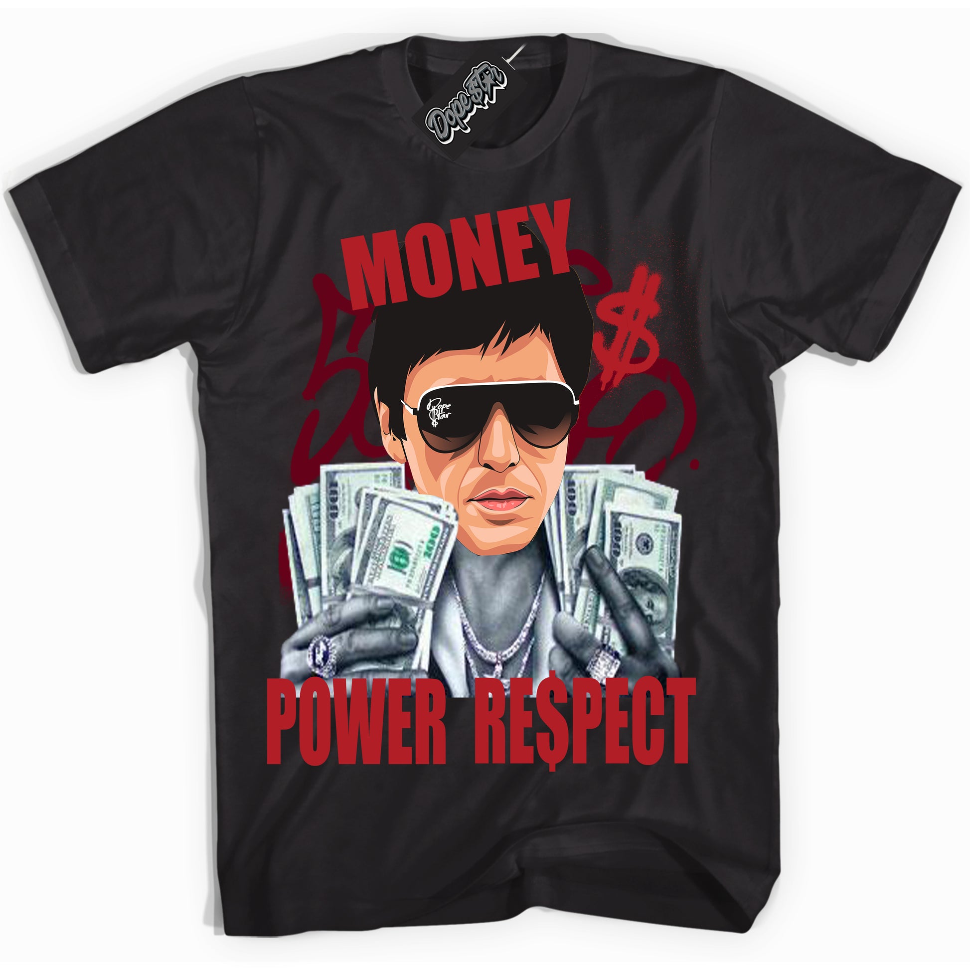 Cool Black Shirt with “Tony Montana” design that perfectly matches the Black Toe Reimagined 1s Jordans.
