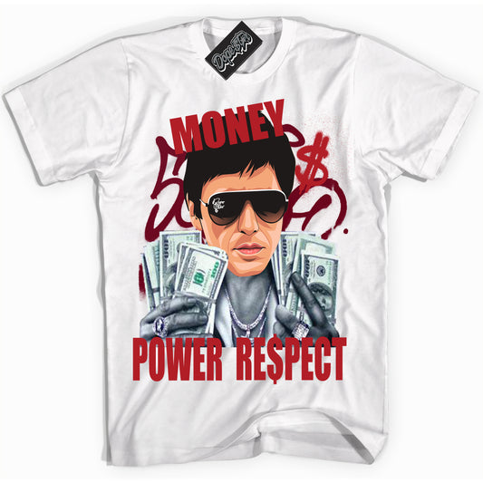 Cool White Shirt with “Tony Montana” design that perfectly matches the Black Toe Reimagined 1s Jordans.
