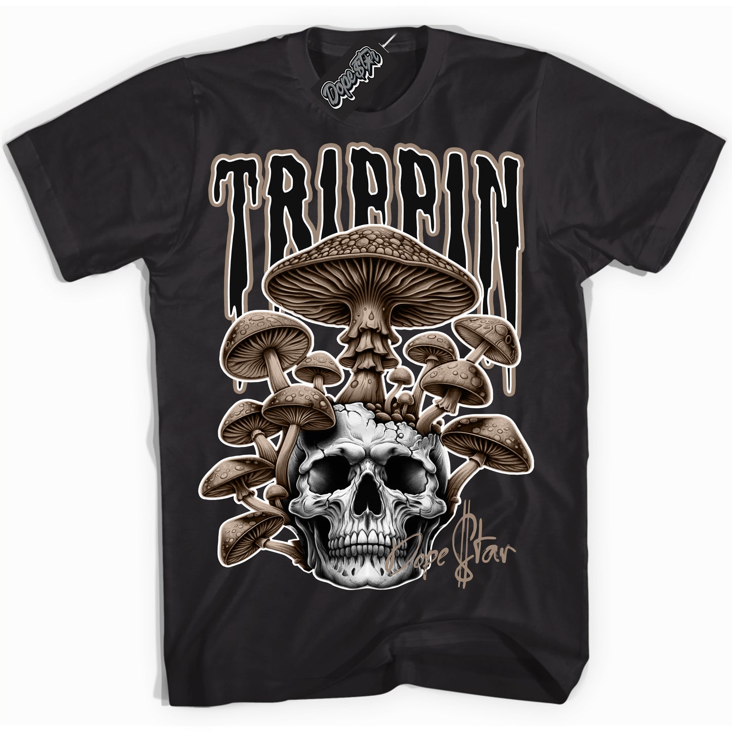 Cool Black Shirt with “Trippin” design that perfectly matches Latte 1s.