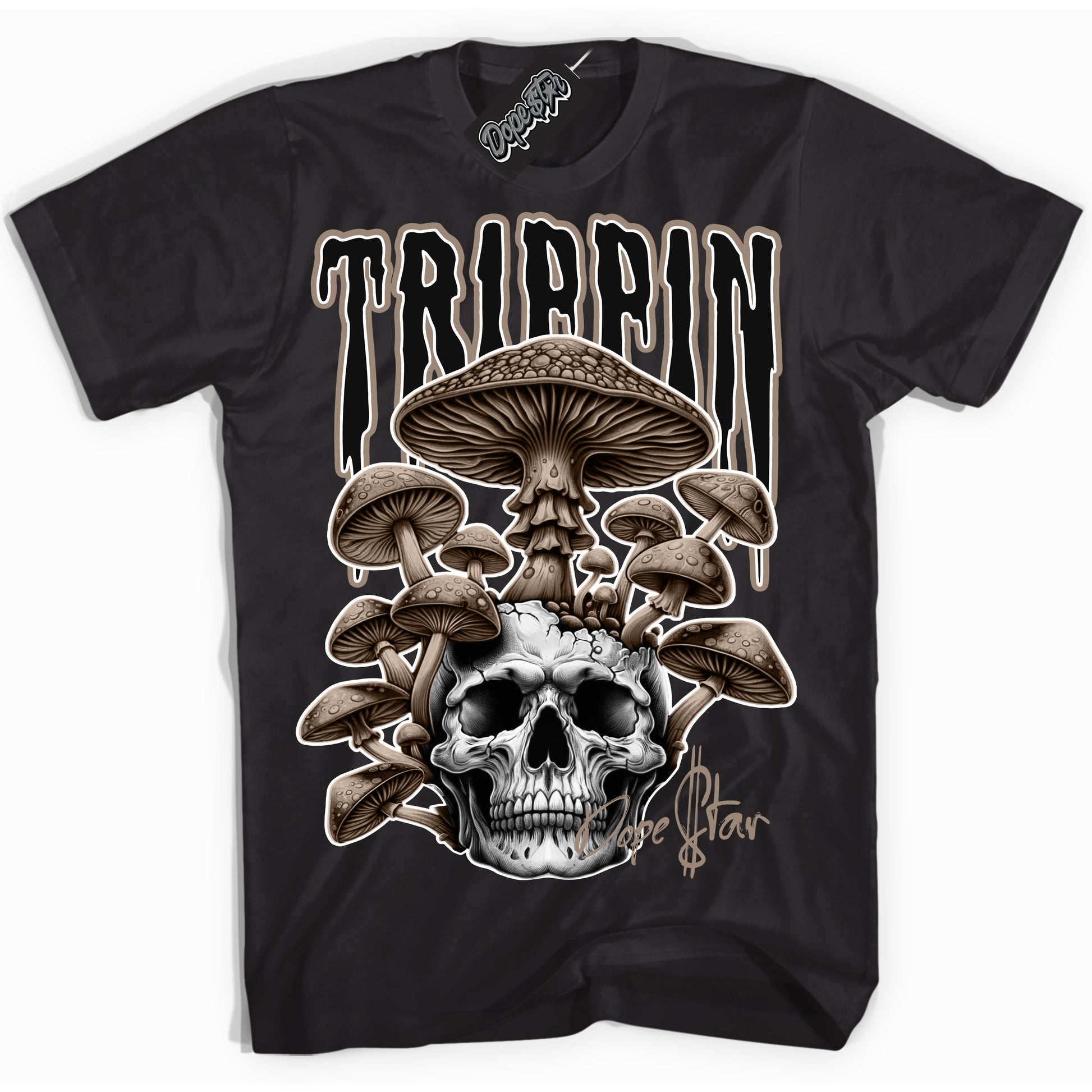 Cool Black Shirt with “Trippin” design that perfectly matches Latte 1s.