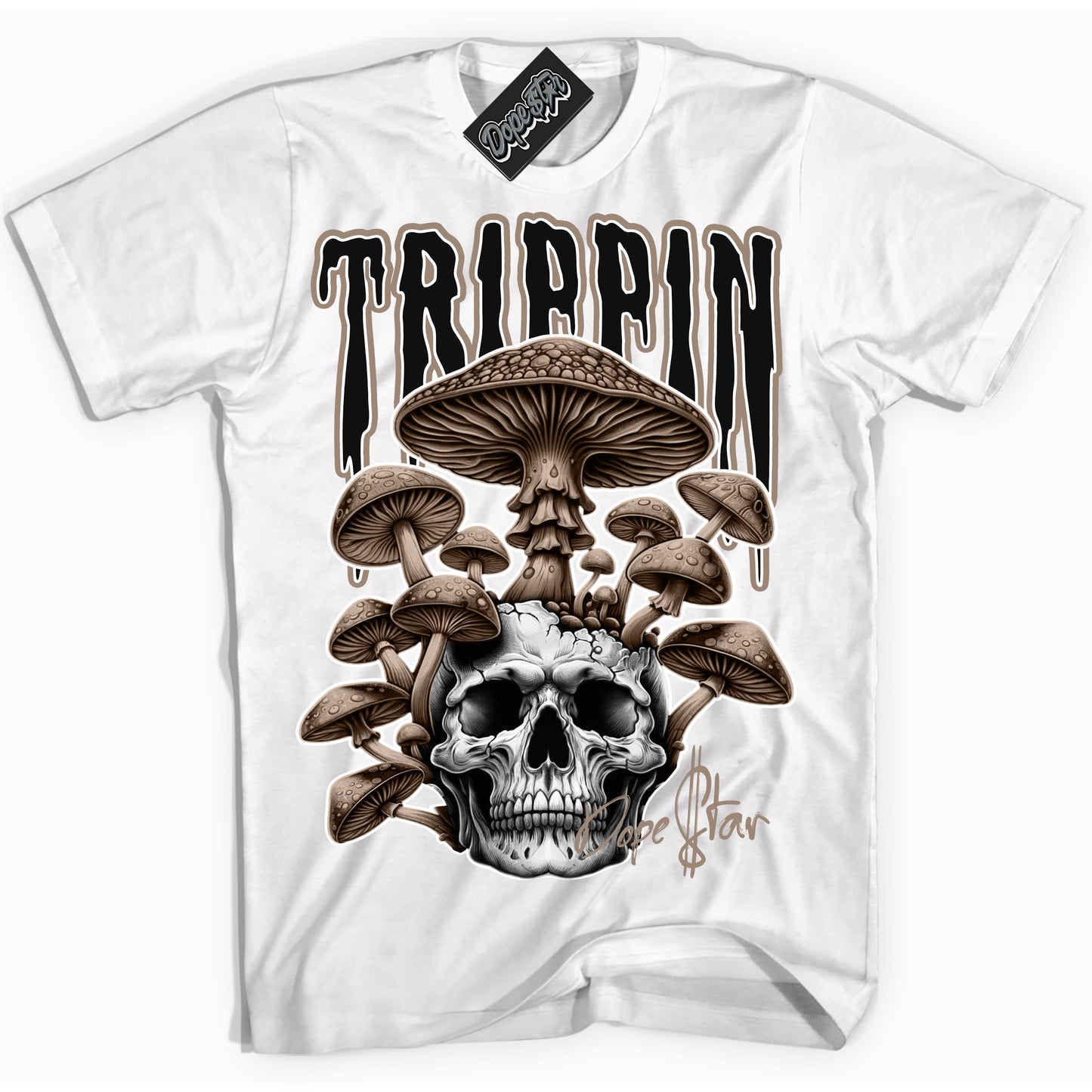 Cool White Shirt with “Trippin” design that perfectly matches Latte 1s.