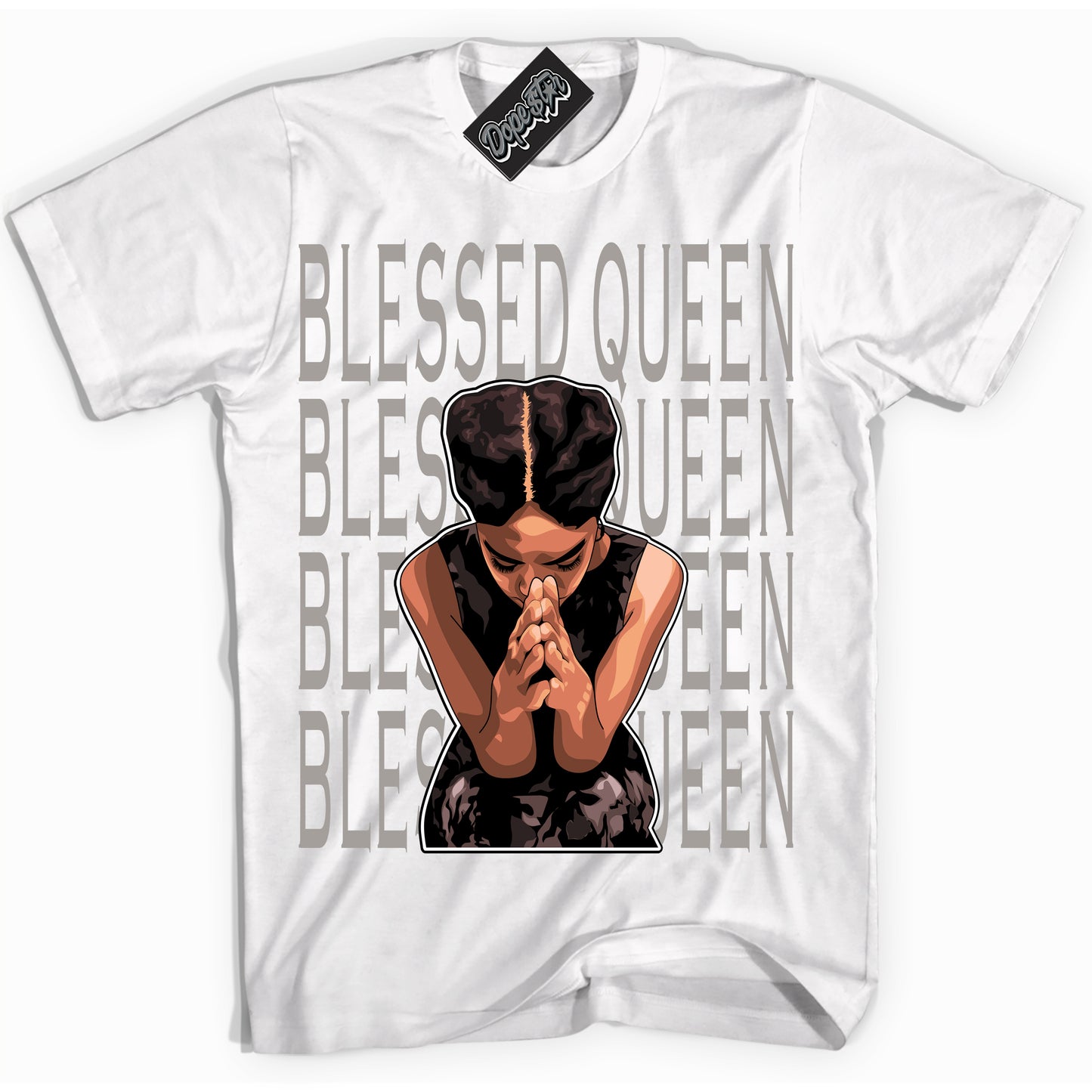 Cool White Shirt with “Blessed Queen” design that perfectly matches the Satin Shadow 1s Jordans.