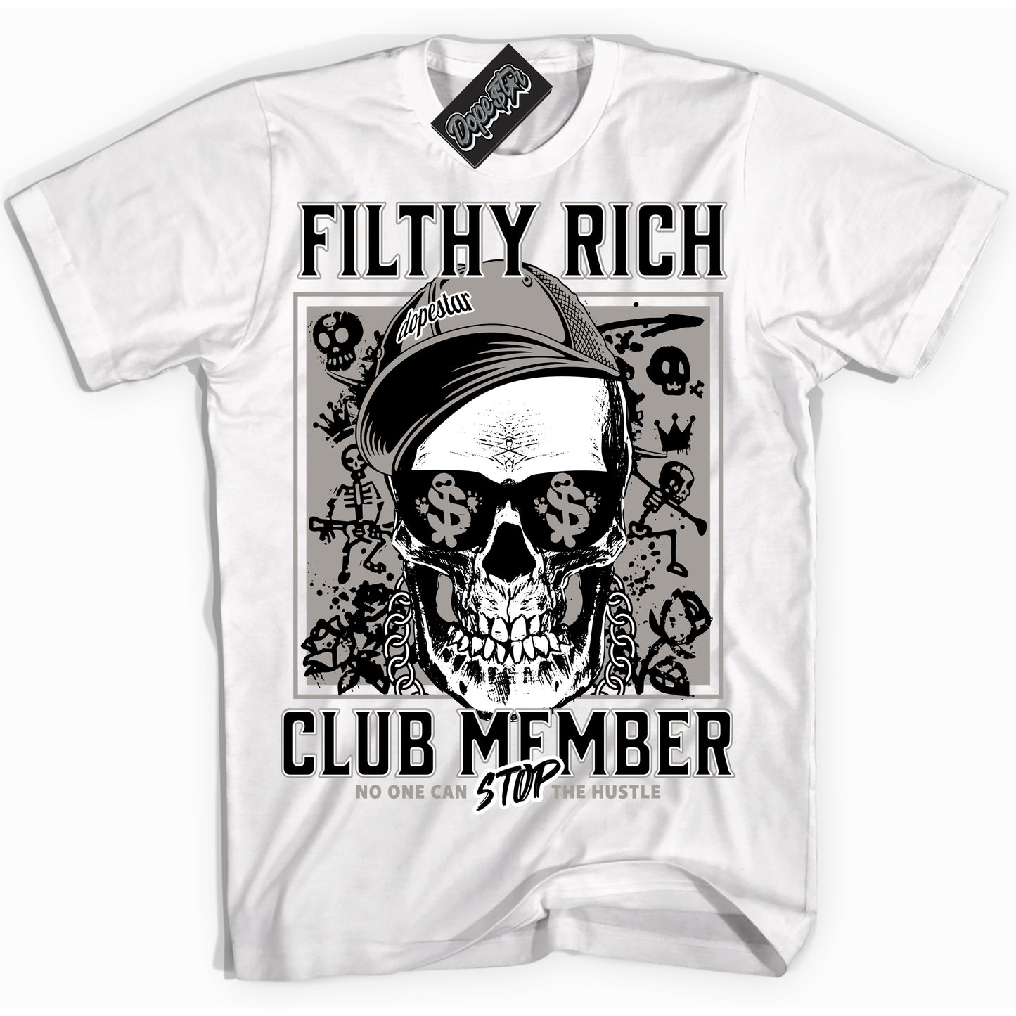 Cool White Shirt with “Filthy Rich” design that perfectly matches the Satin Shadow 1s Jordans.