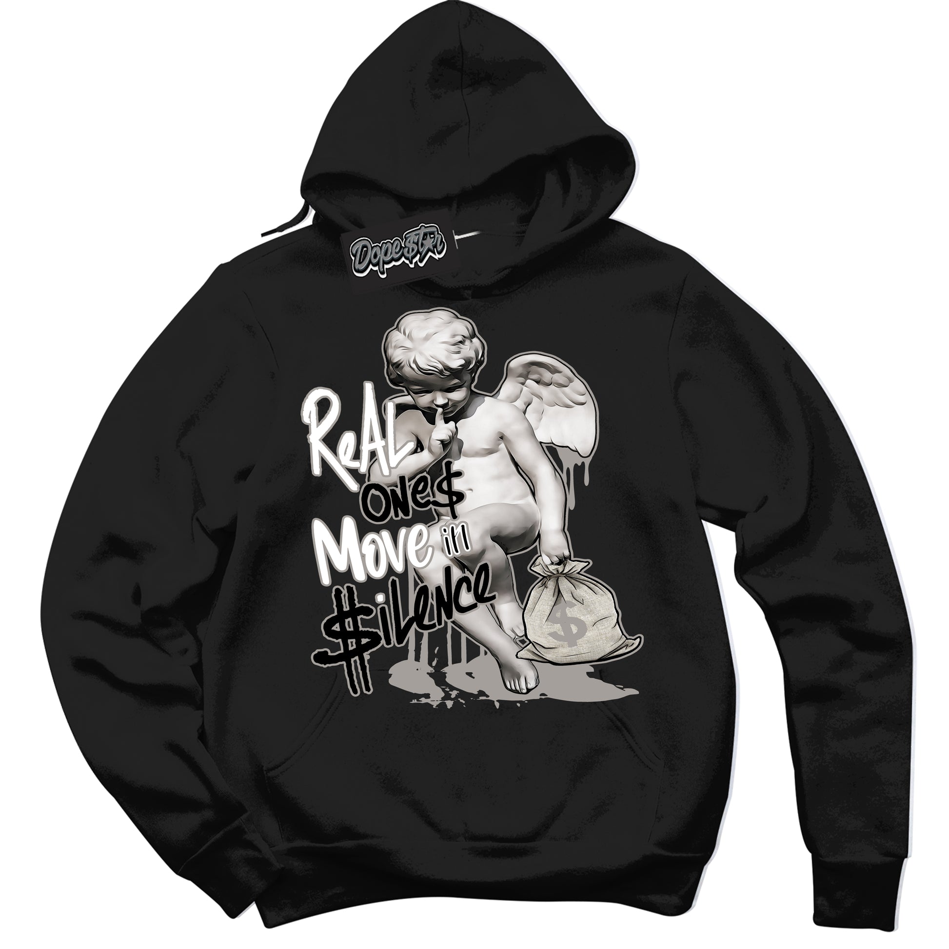 Cool Black Hoodie with “Real Ones Cherub” design that Perfectly Matches Satin Shadow 1s Jordans.