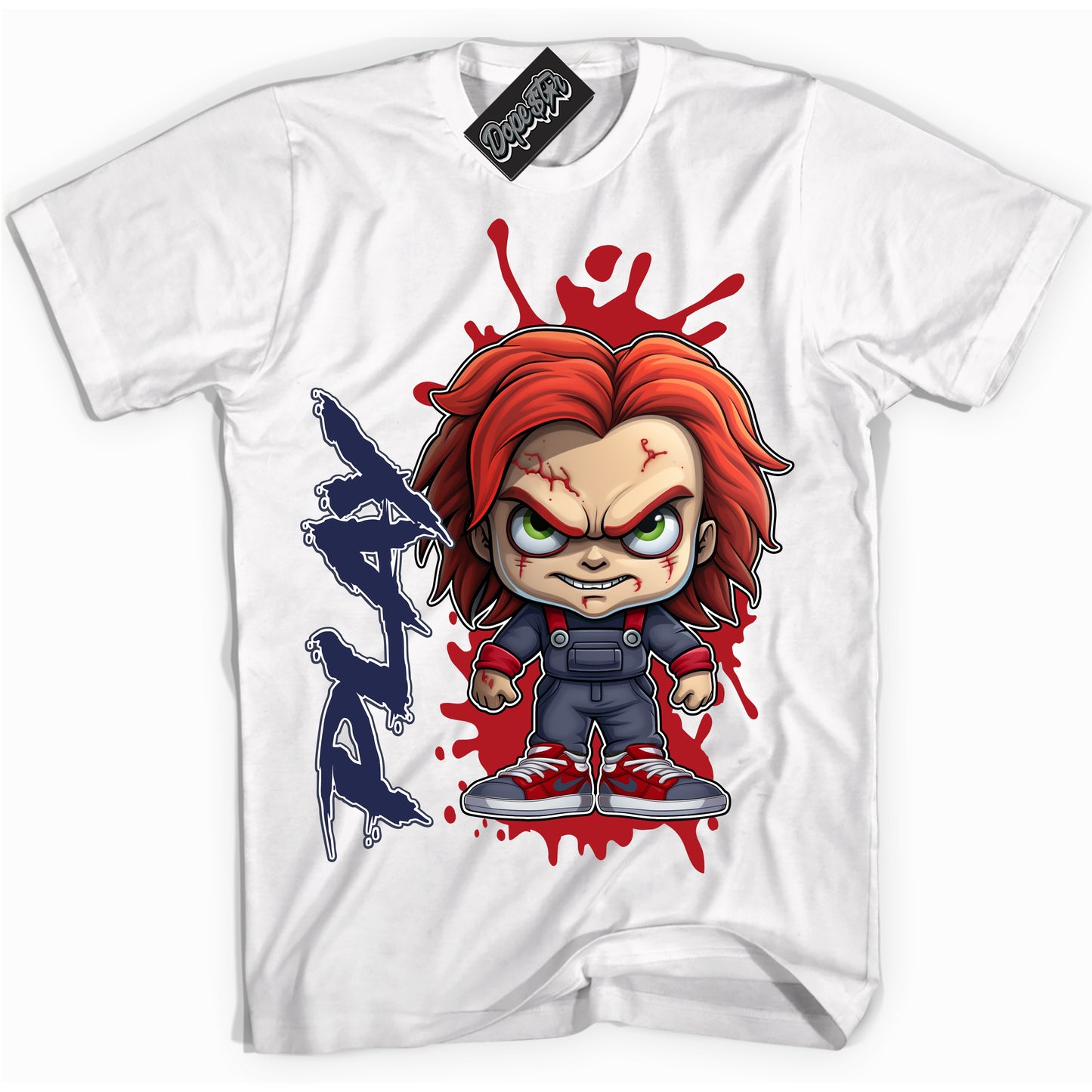Cool White Shirt with “Play” design that perfectly matches the Howard University 1s Jordans.
