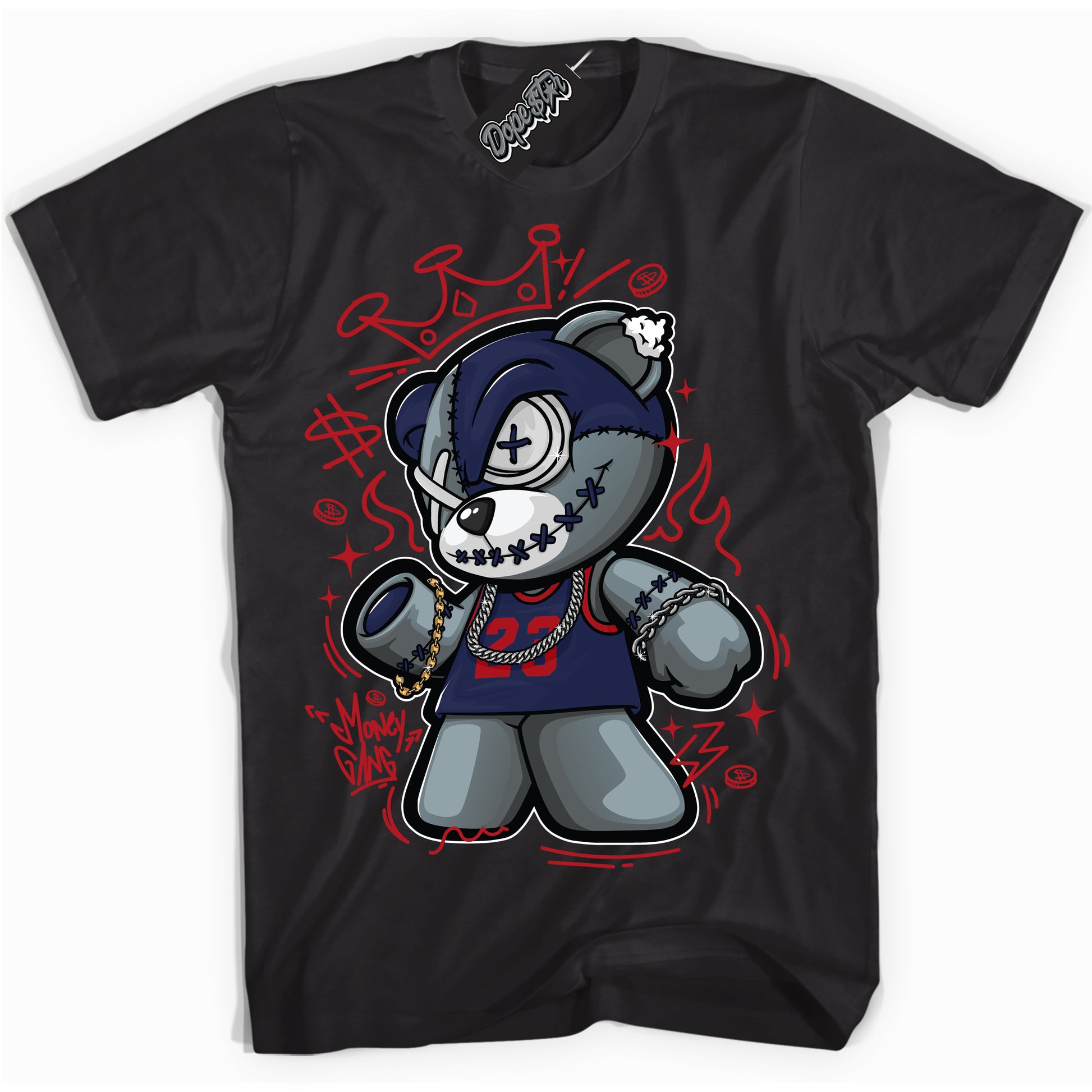 Cool Black Shirt with “Money Gang Bear” design that perfectly matches the Howard University 1s Jordans.