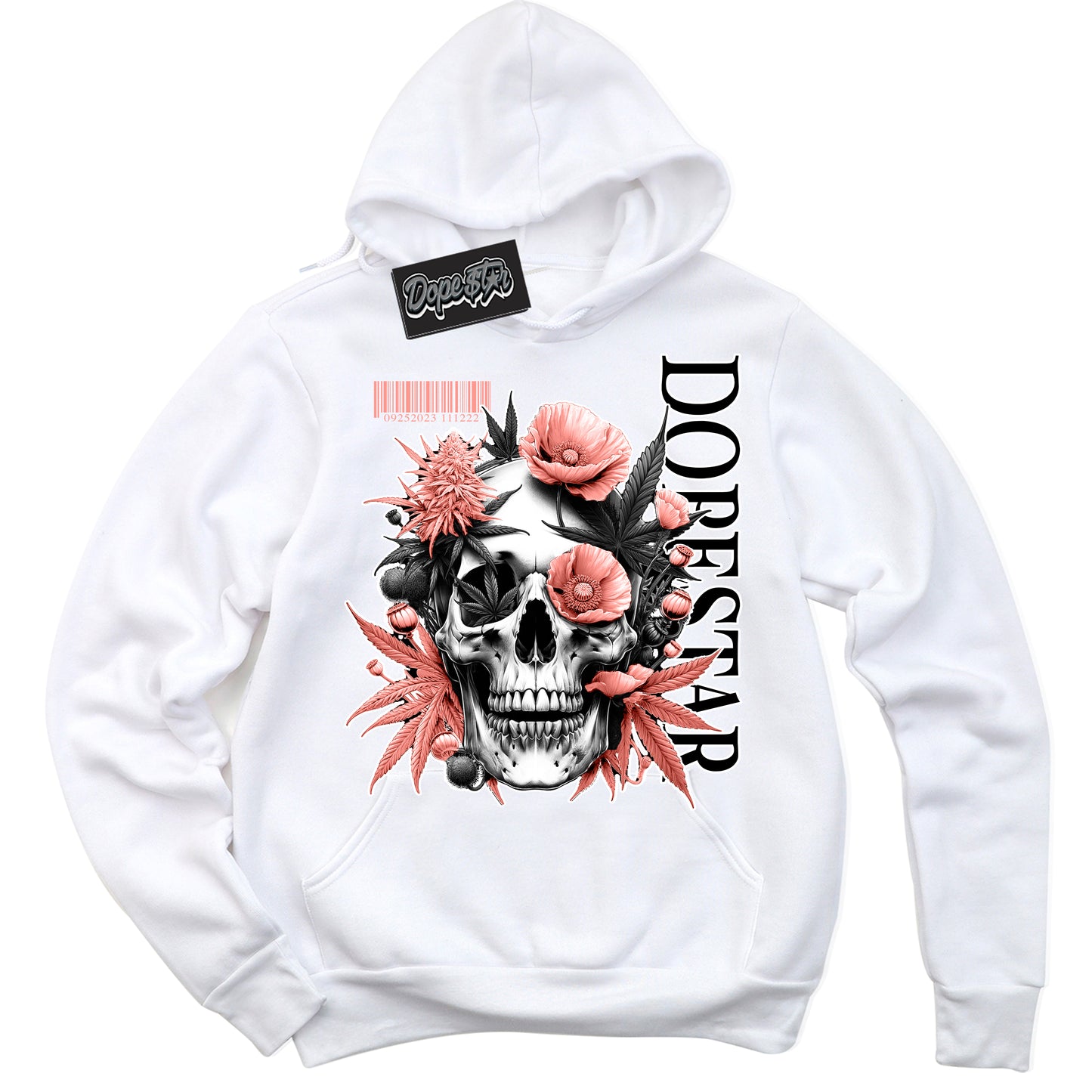 Cool White Hoodie with “Skull Poppies” design that Perfectly Matches Paris Saint-Germain 1s Jordans.