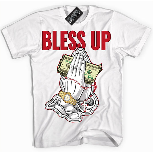 Cool White Shirt with “Bless Up” design that perfectly matches the Trophy Room 1s Jordans.