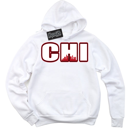 Cool White Hoodie with “Chicago” design that Perfectly Matches Trophy Room 1s Jordans.