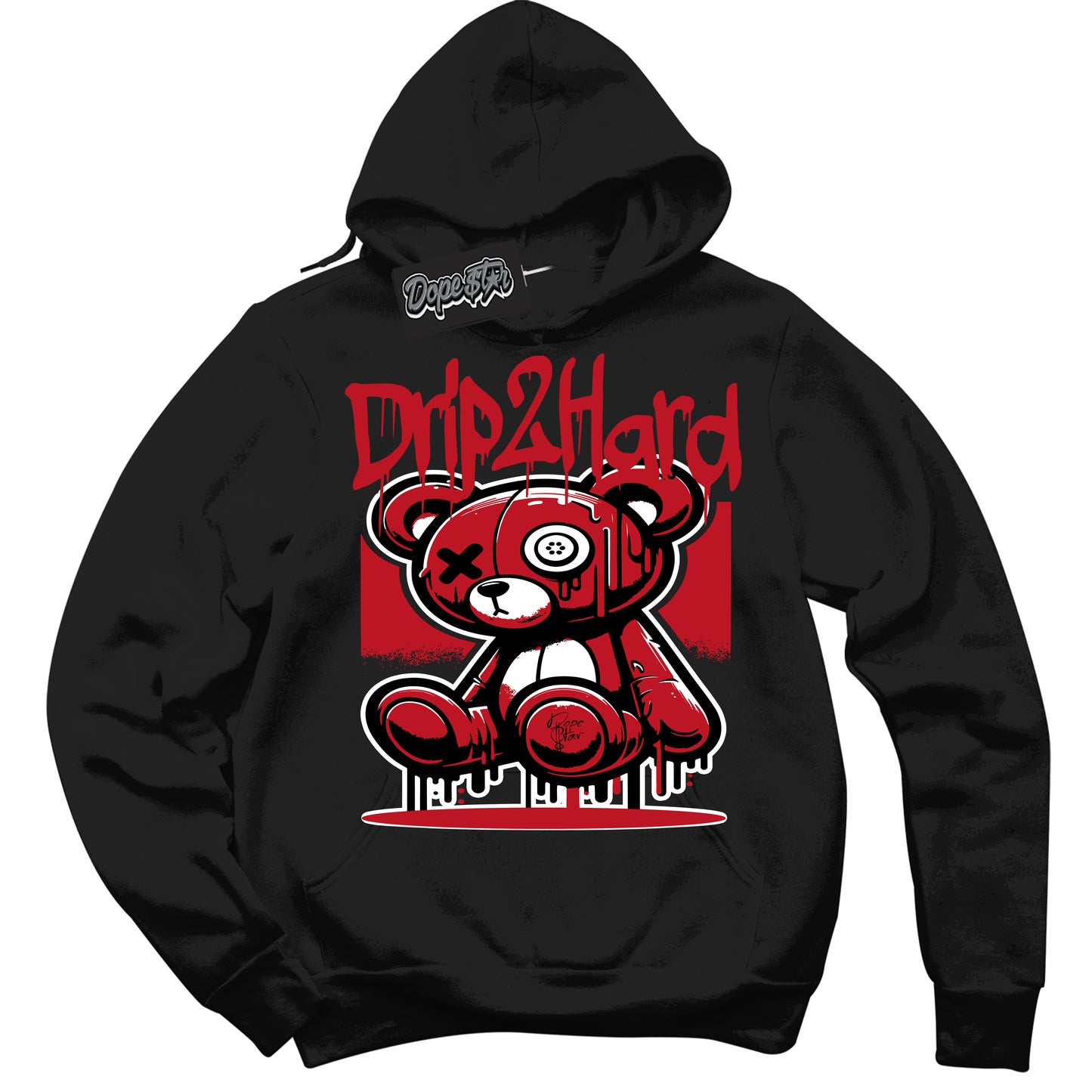 Cool Black Hoodie with “Drip 2 Hard” design that Perfectly Matches Trophy Room 1s Jordans.