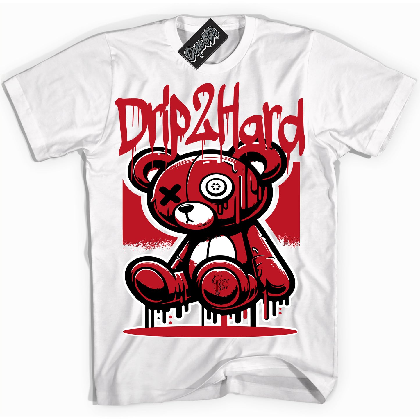 Cool White Shirt with “Drip 2 Hard” design that perfectly matches the Trophy Room 1s Jordans.