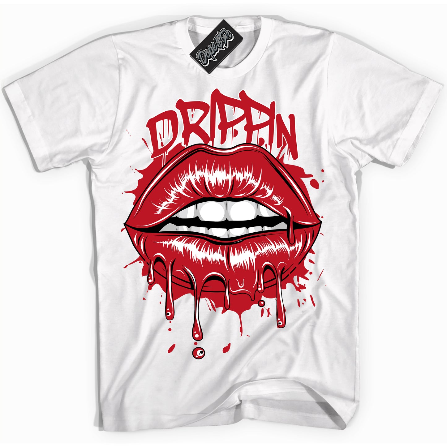 Cool White Shirt with “Drippin” design that perfectly matches the Trophy Room 1s Jordans.