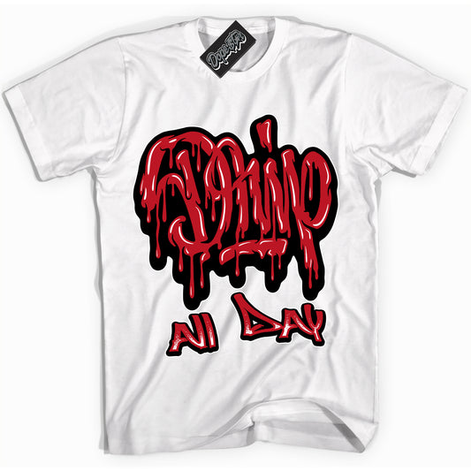 Cool White Shirt with “Drip All Day” design that perfectly matches the Trophy Room 1s Jordans.