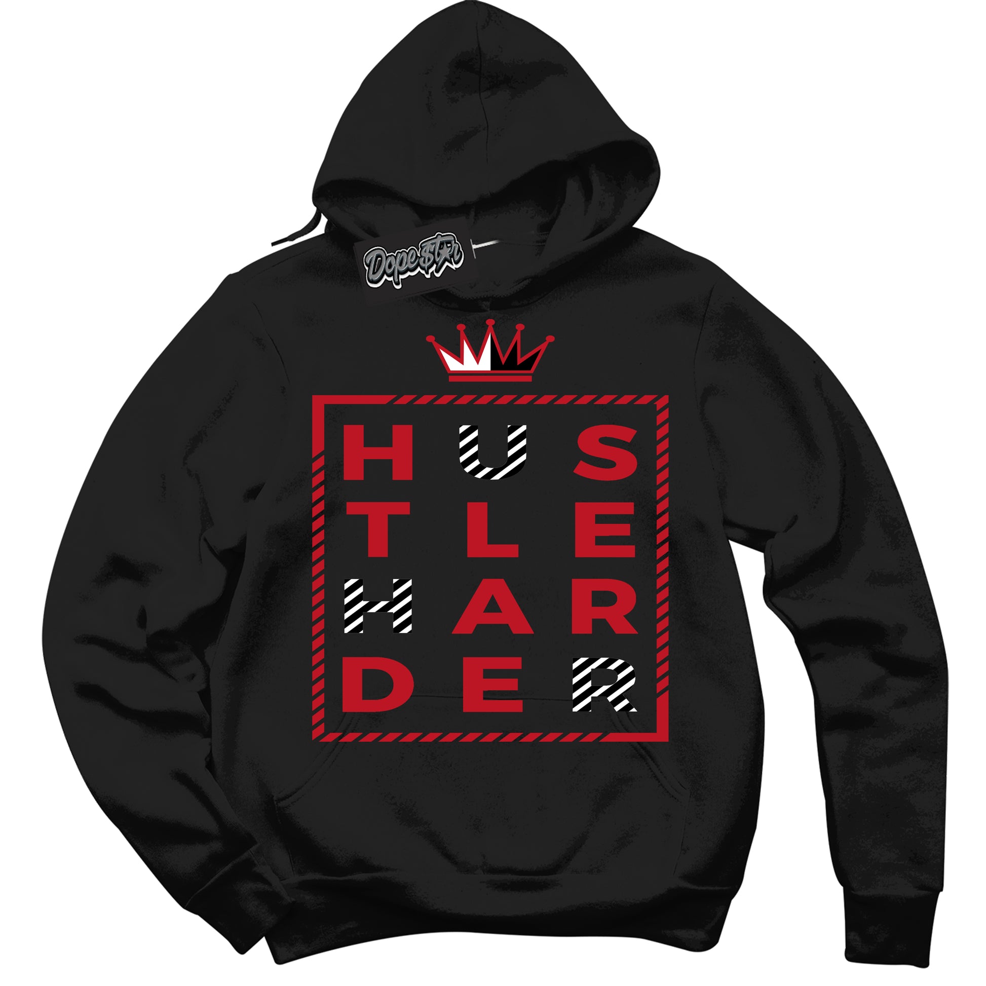 Cool Black Hoodie with “Hustle Harder” design that Perfectly Matches Trophy Room 1s Jordans.