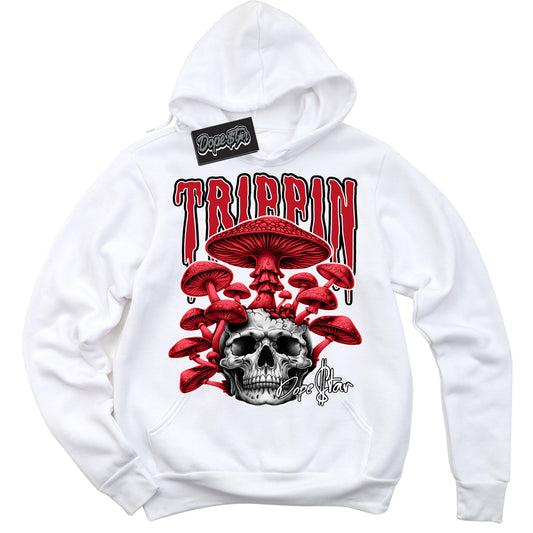 Cool White Hoodie with “Trippin” design that Perfectly Matches Trophy Room 1s Sneakers.