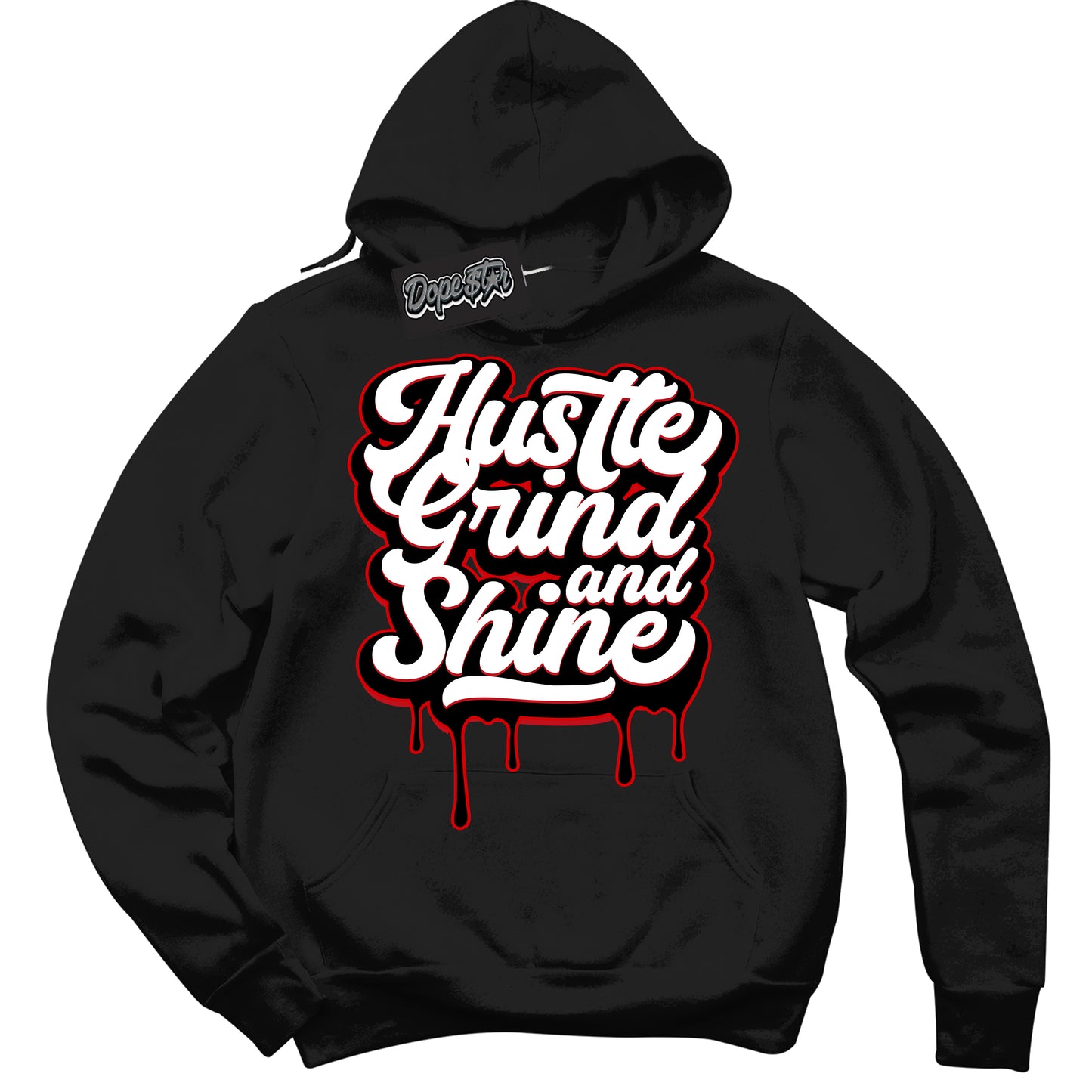 Cool Black Hoodie with “Hustle Grind And Shine” design that Perfectly Matches Trophy Room 1s Jordans.