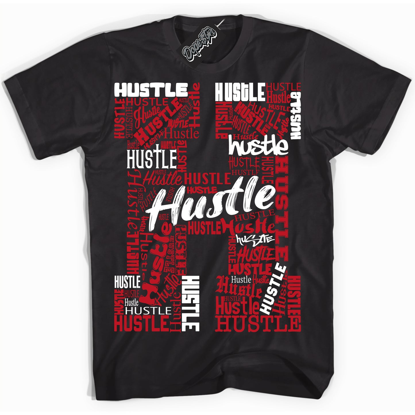 Cool Black Shirt with “Hustle H” design that perfectly matches the Trophy Room 1s Jordans.