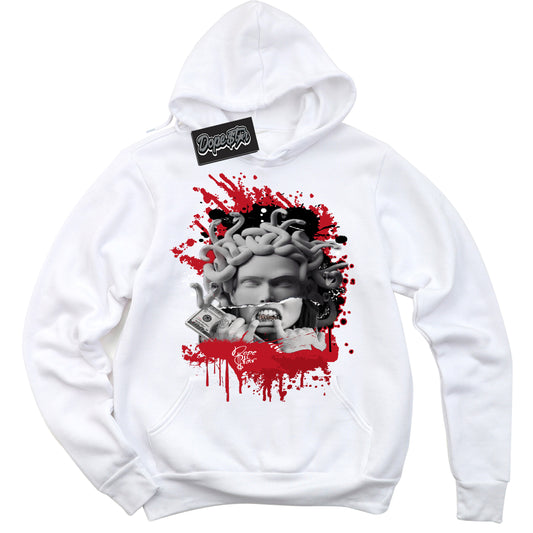 Cool White Hoodie with “Medusa” design that Perfectly Matches Trophy Room 1s Jordans.