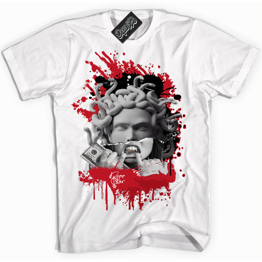 Cool White Shirt with “Medusa” design that perfectly matches the Trophy Room 1s Jordans.