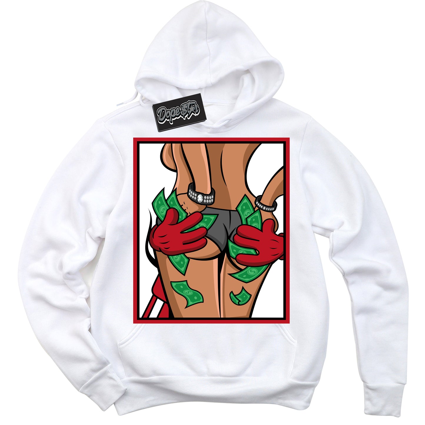 Cool White Hoodie with “Money Hands” design that Perfectly Matches Trophy Room 1s Jordans.